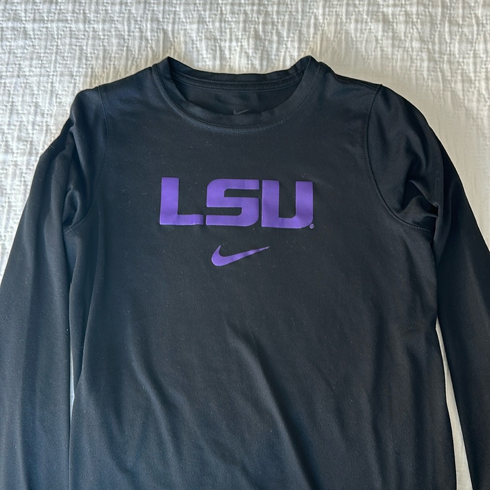 Black dri-fit youth medium long sleeve tee (LSU)